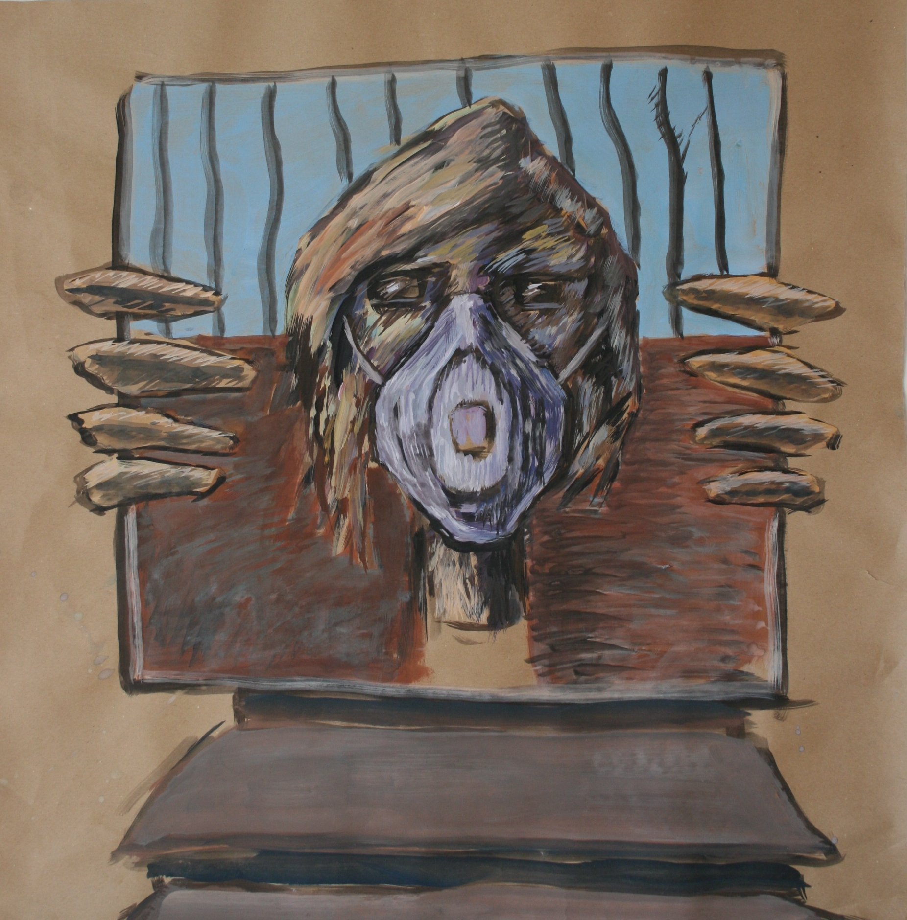 the mask, acrylic on Paper, 66 x 70 cm, 2007, Raafed Jarah 9.